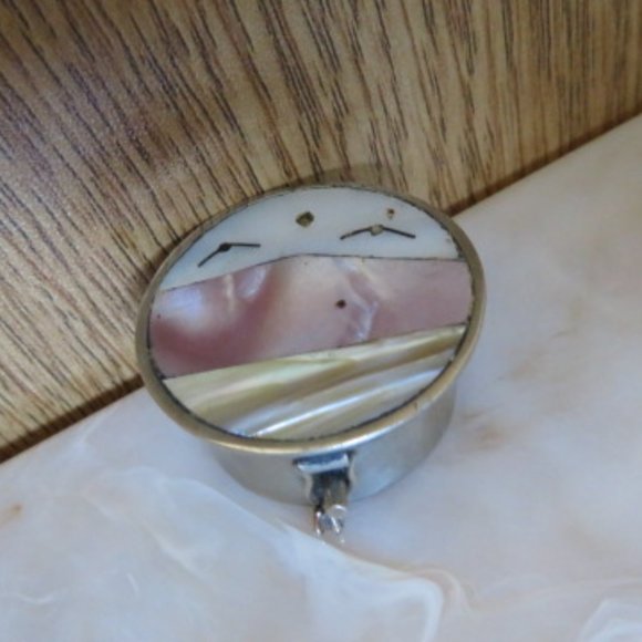 *Vintage* Alpaca Mexico Silver & Abalone PILL Box 1.25" Dia. (K312) - Picture 1 of 6